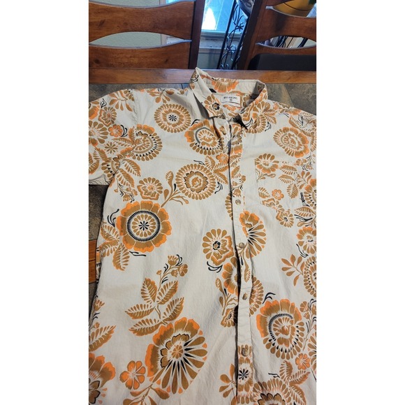 Billabong Mens Large Button-Up Orange Brown Groovy Floral Hawaiian Surfer Y2K - Picture 3 of 10